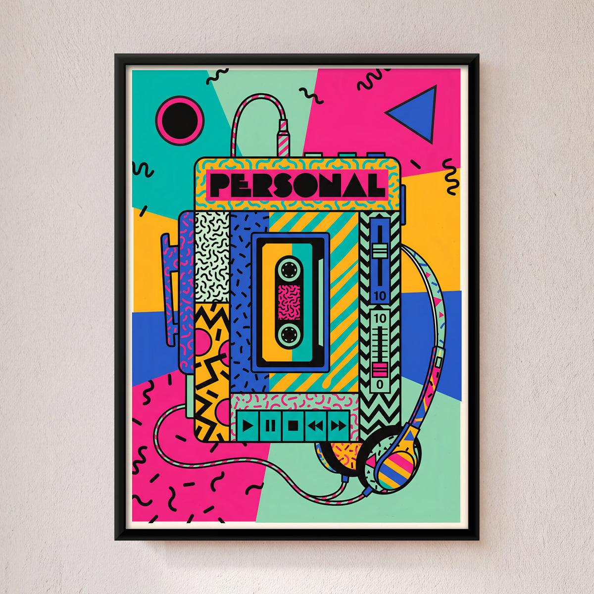 Personal Cassette Player - framed canvas art hung on a wall