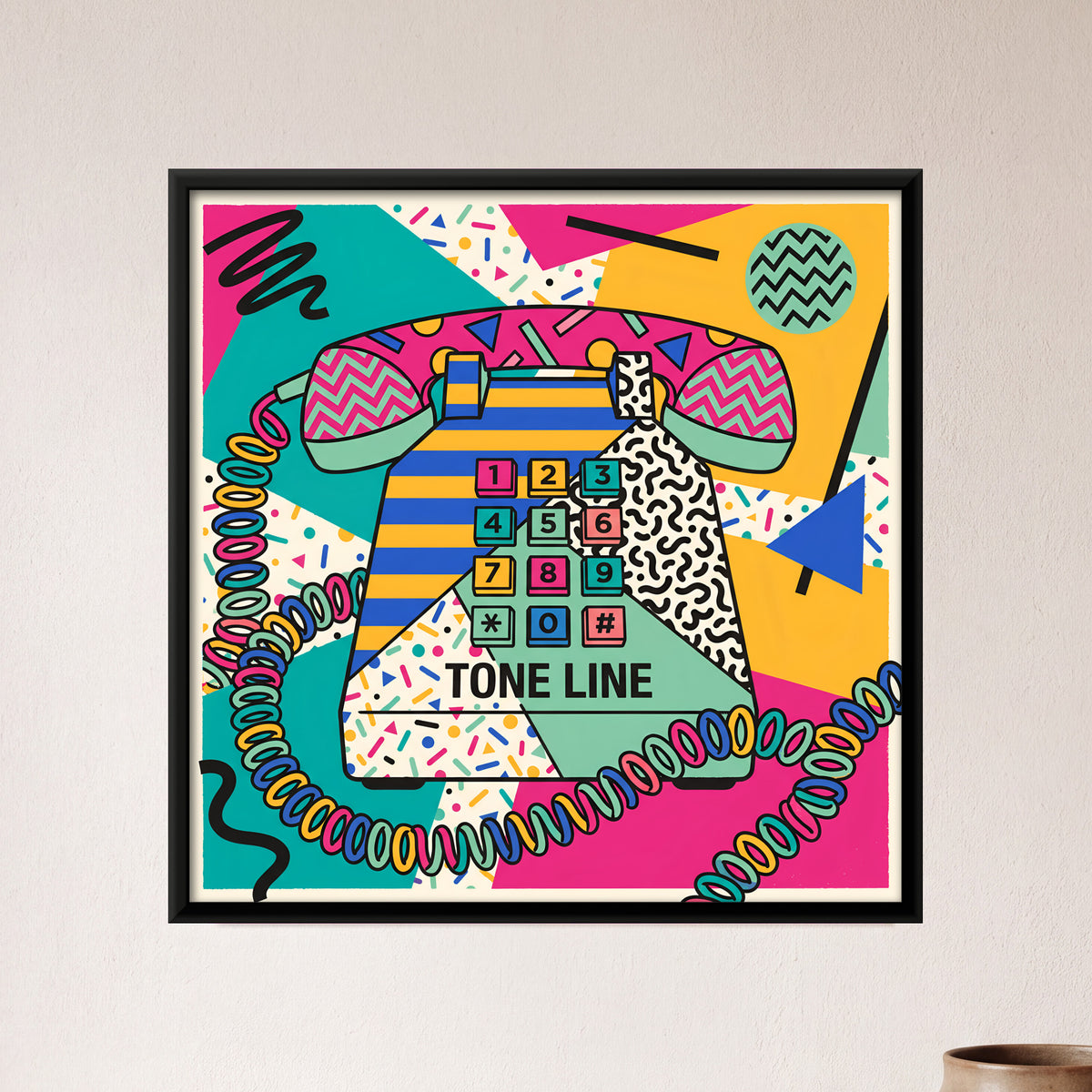 Push-Button Telephone - framed canvas art hung on a wall