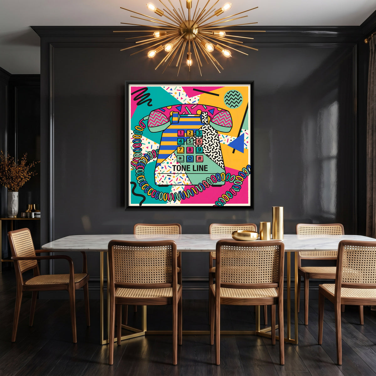 Push-Button Telephone - canvas art shown in a styled room
