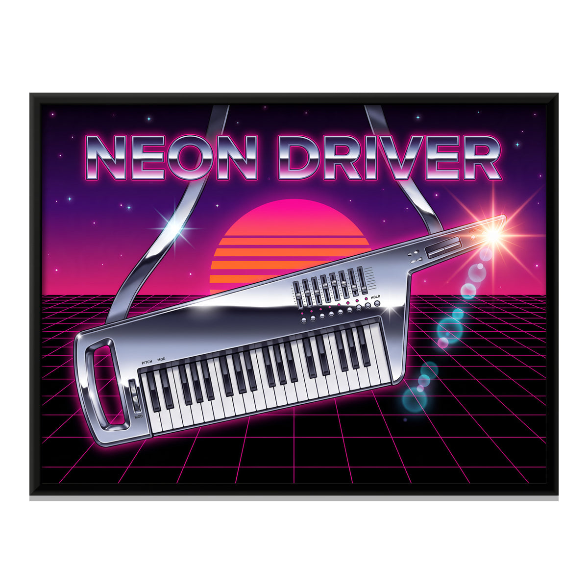 Chrome Keytar Synthesizer - framed canvas print, front view