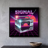 Chrome Portable Television with Neon Text
