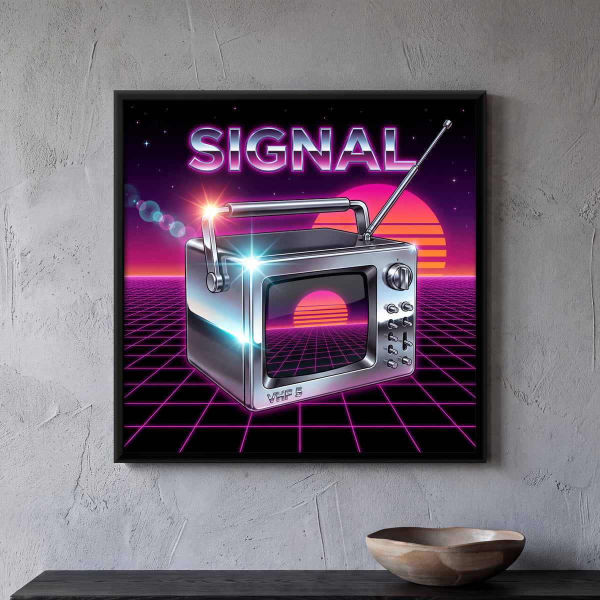Chrome Portable Television - framed canvas art hung on a wall