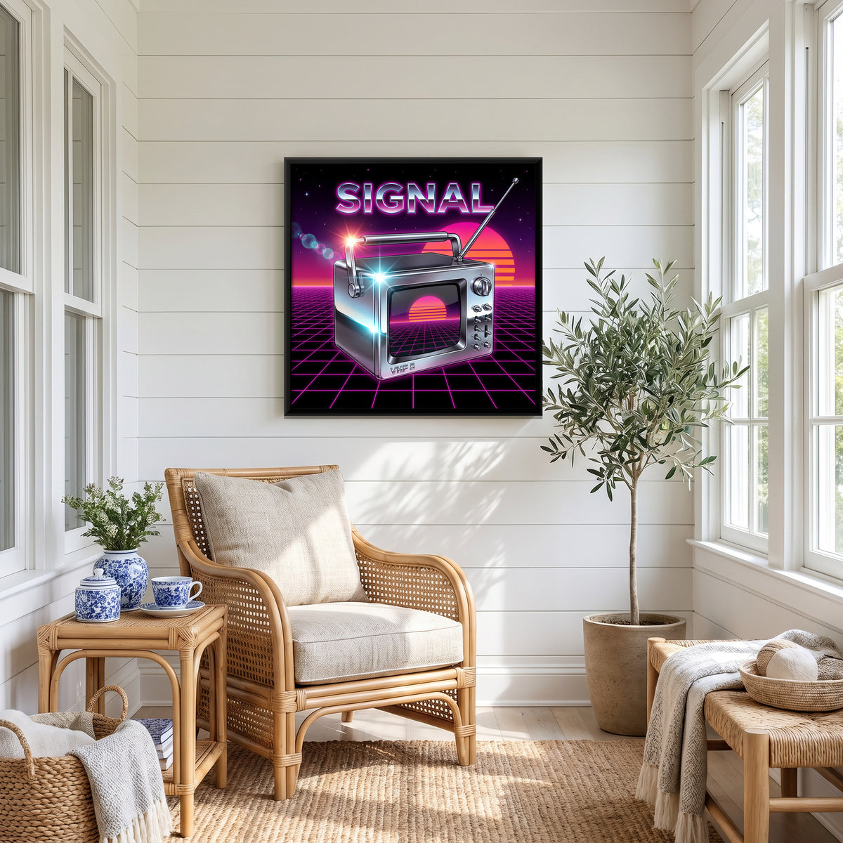 Chrome Portable Television - canvas art shown in a second room setting