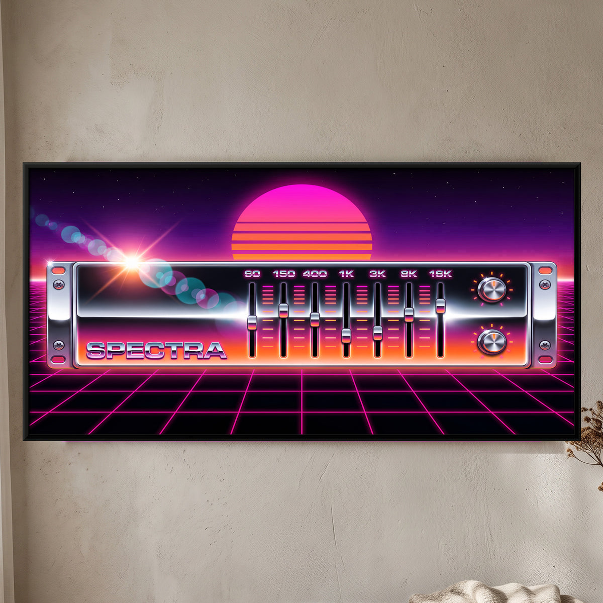 Chrome Graphic Equalizer - framed canvas art hung on a wall