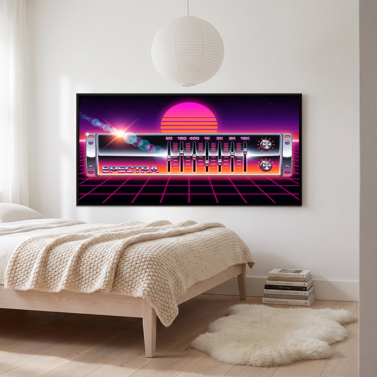 Chrome Graphic Equalizer - canvas art shown in a styled room