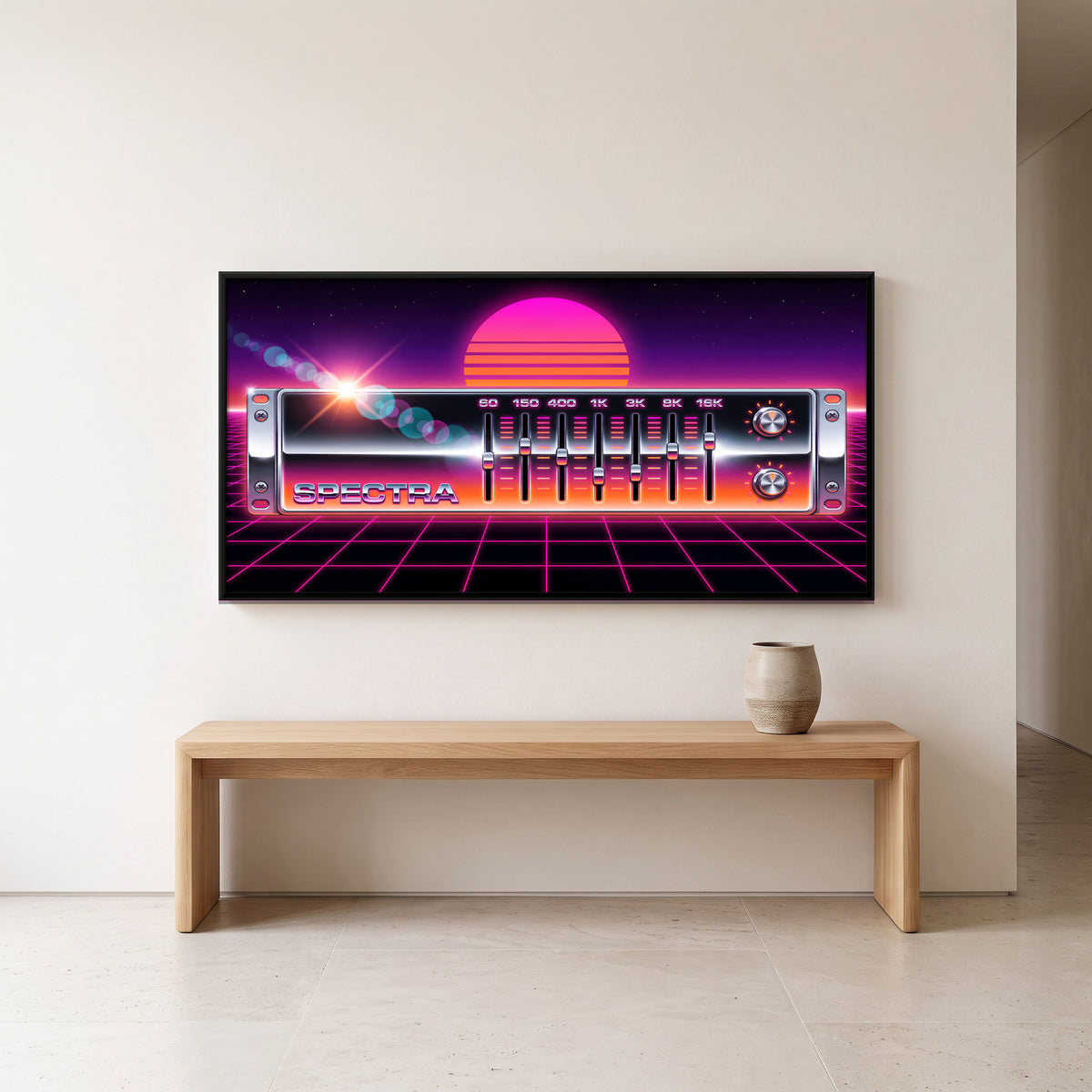 Chrome Graphic Equalizer - canvas art shown in a second room setting