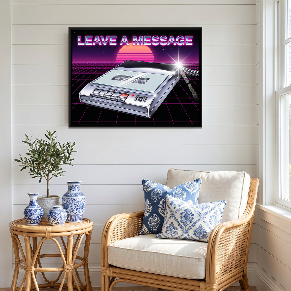 Chrome Answering Machine - canvas art shown in a styled room