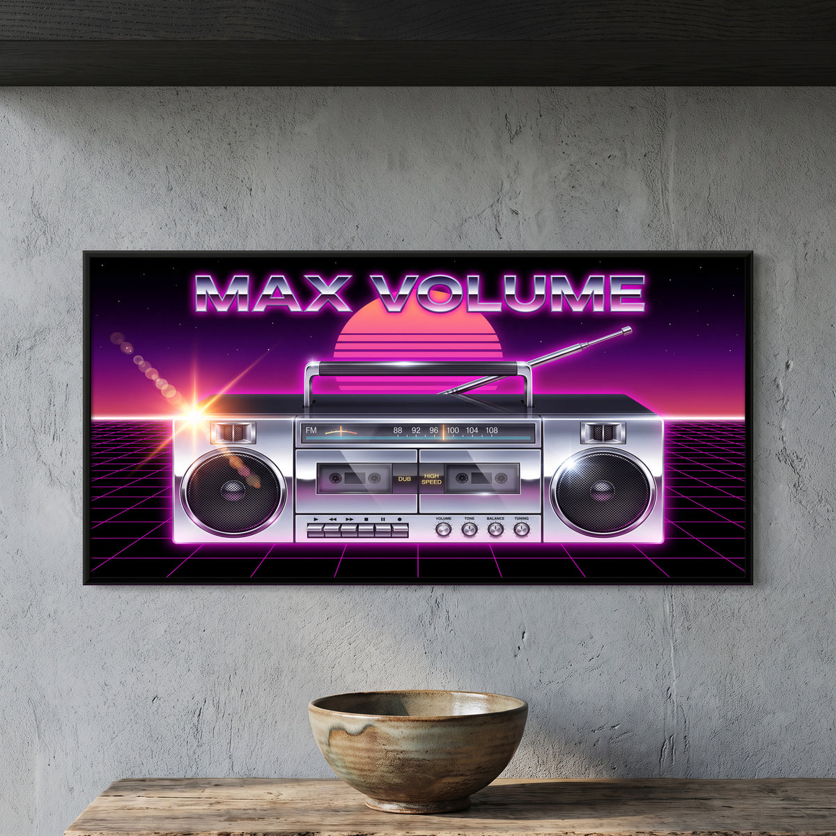 Chrome Boombox - framed canvas art hung on a wall