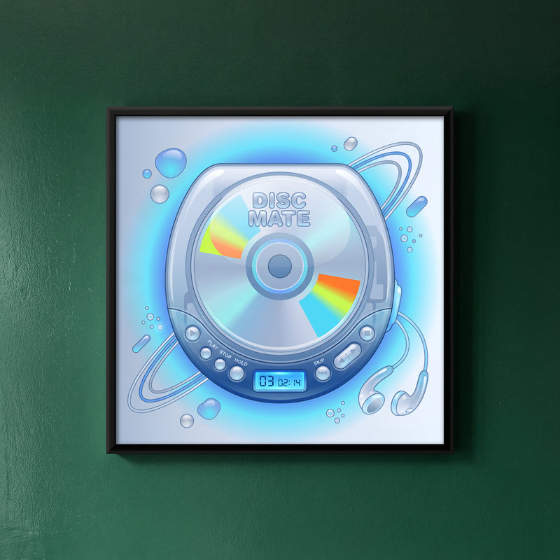 Y2K Portable CD Player - framed canvas art hung on a wall