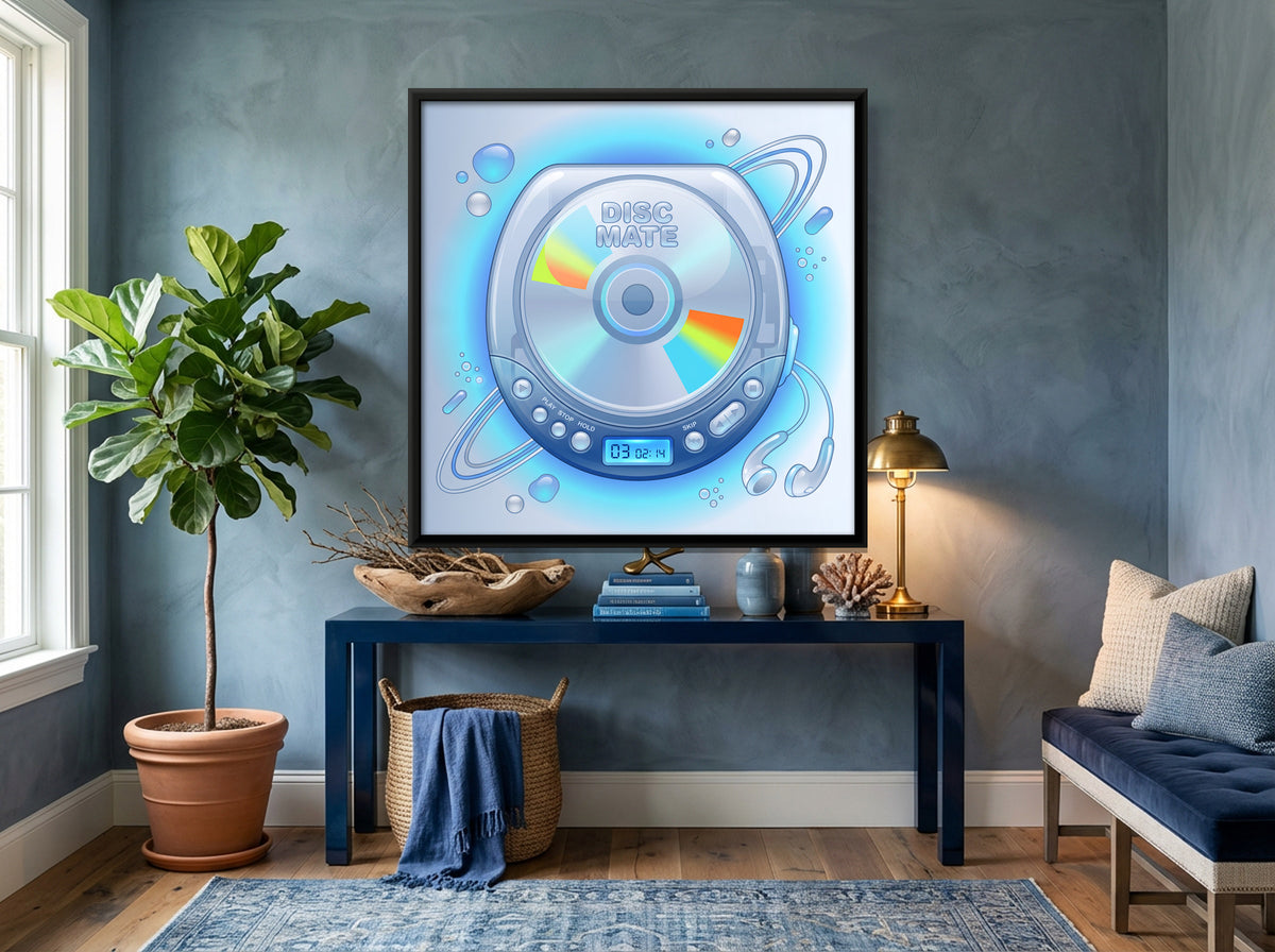 Y2K Portable CD Player - canvas art shown in a styled room