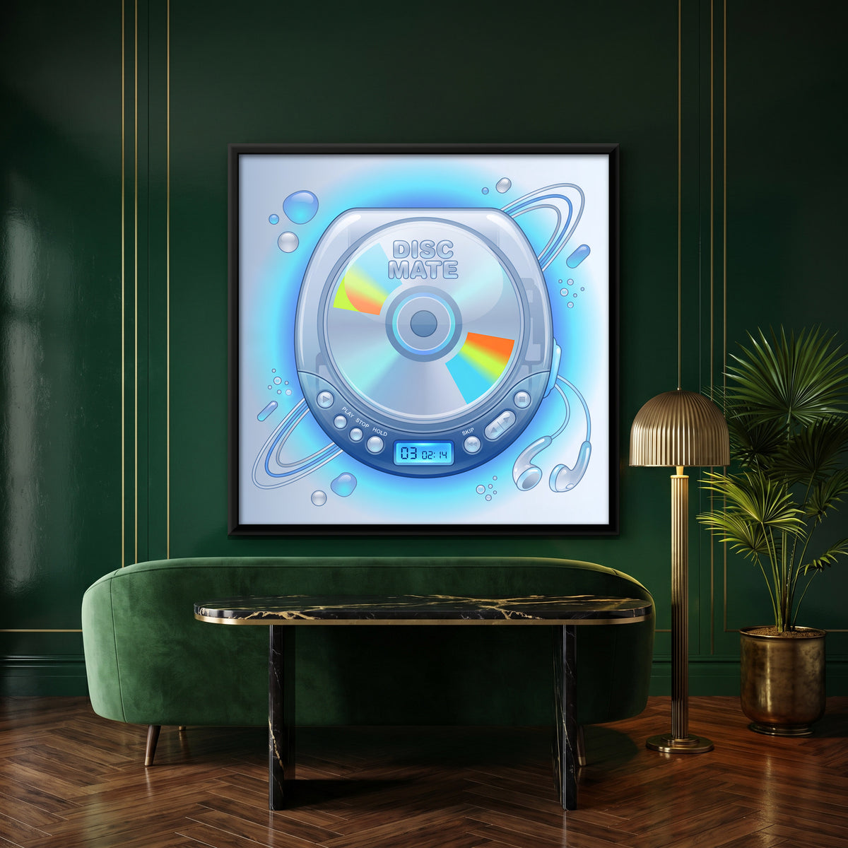 Y2K Portable CD Player - canvas art shown in a second room setting