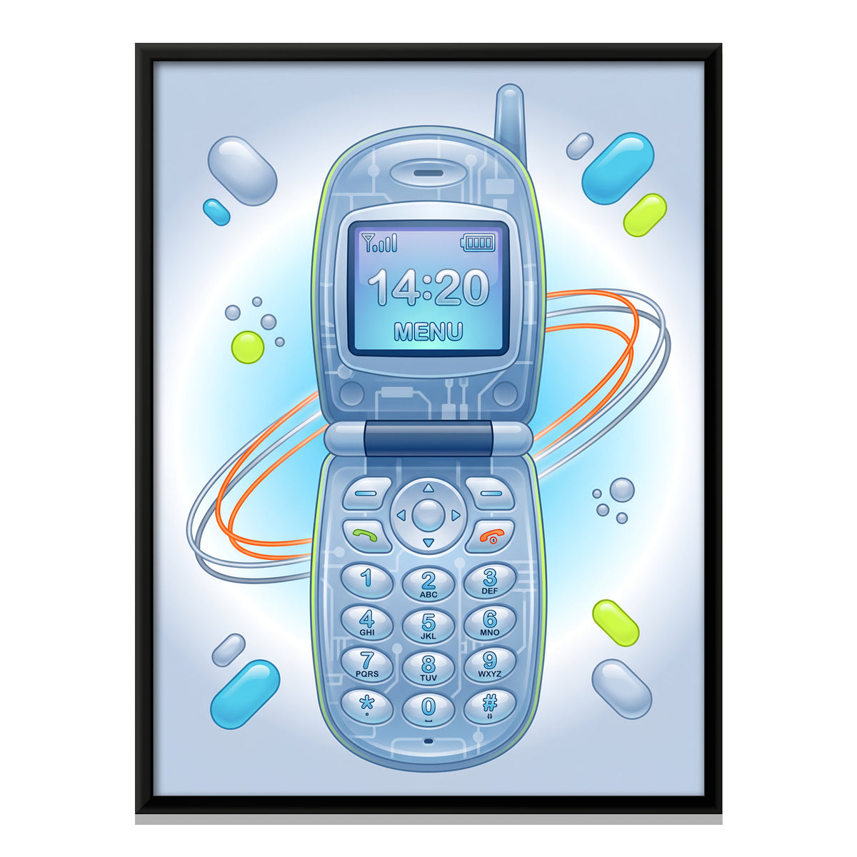 Y2K Flip Phone - framed canvas print, front view