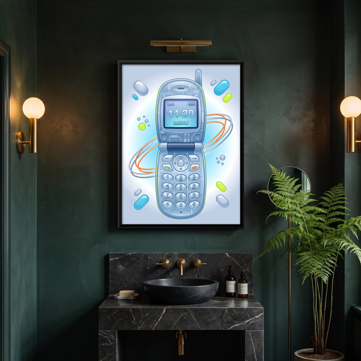 Y2K Flip Phone - canvas art shown in a second room setting