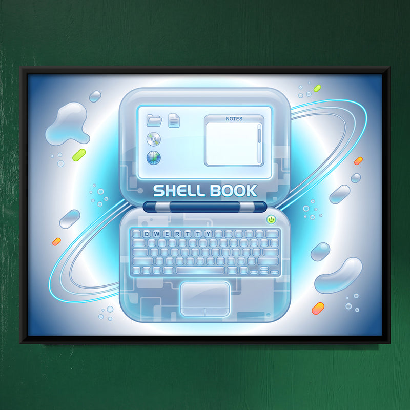 Y2K Clamshell Laptop - framed canvas art hung on a wall
