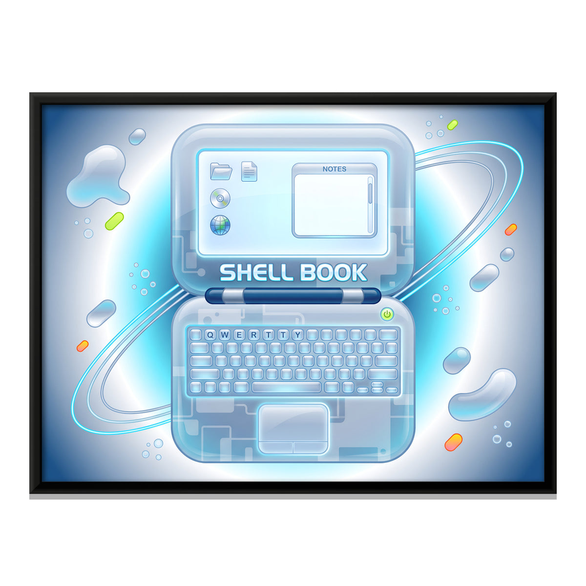 Y2K Clamshell Laptop - framed canvas print, front view