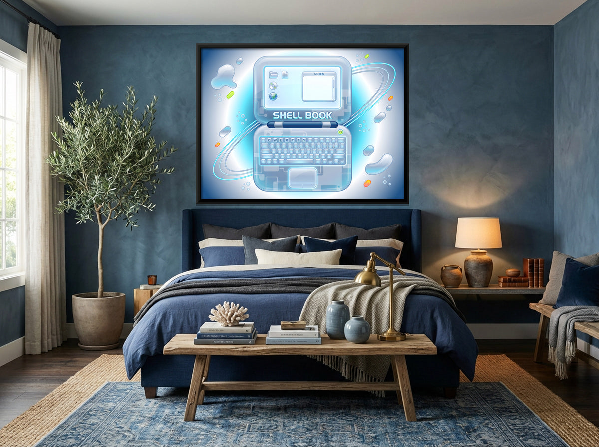 Y2K Clamshell Laptop - canvas art shown in a second room setting