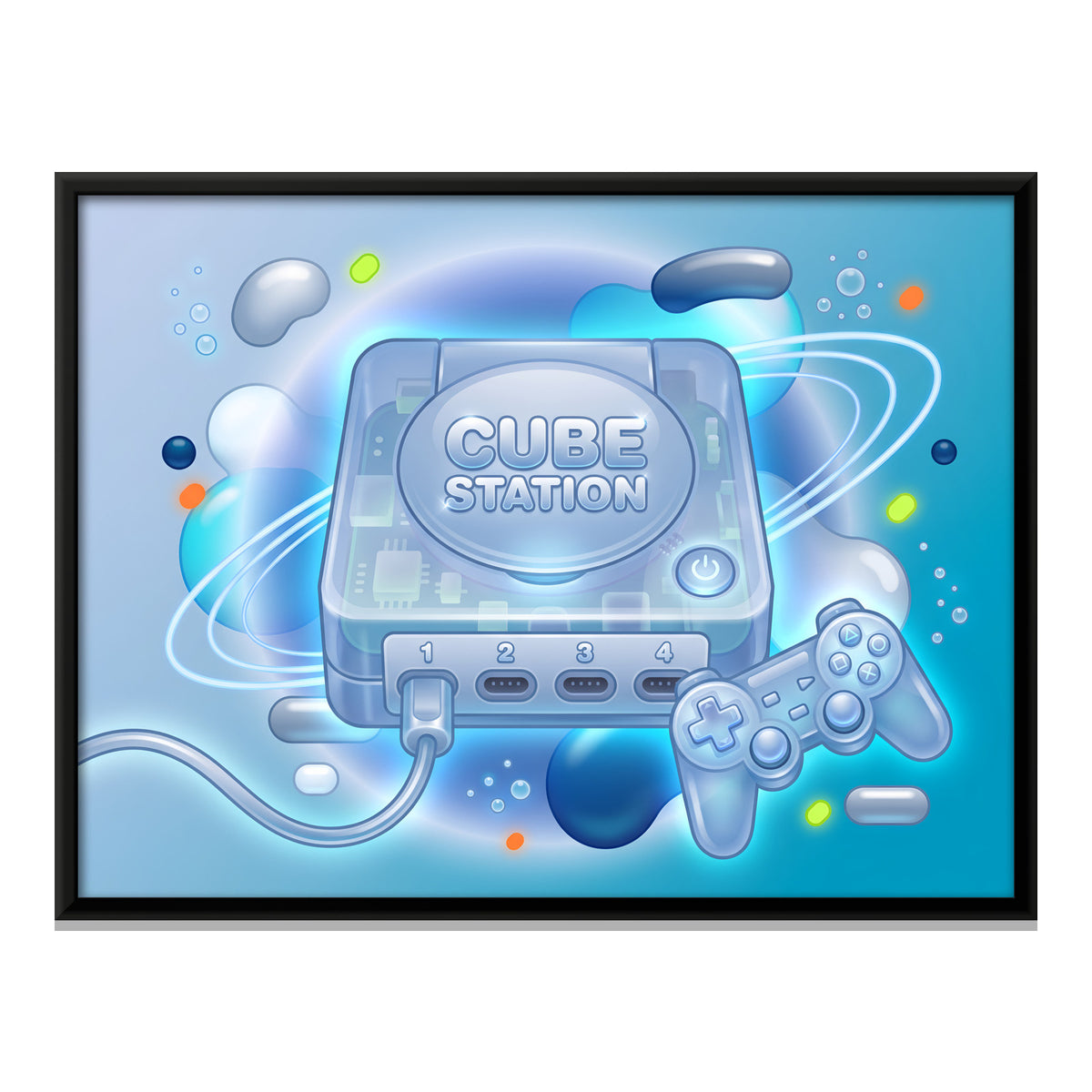 Y2K Video Game Console - framed canvas print, front view
