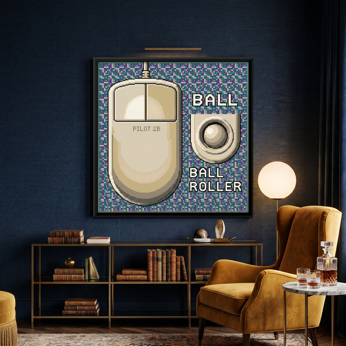 Computer Mouse and Trackball - canvas art shown in a styled room