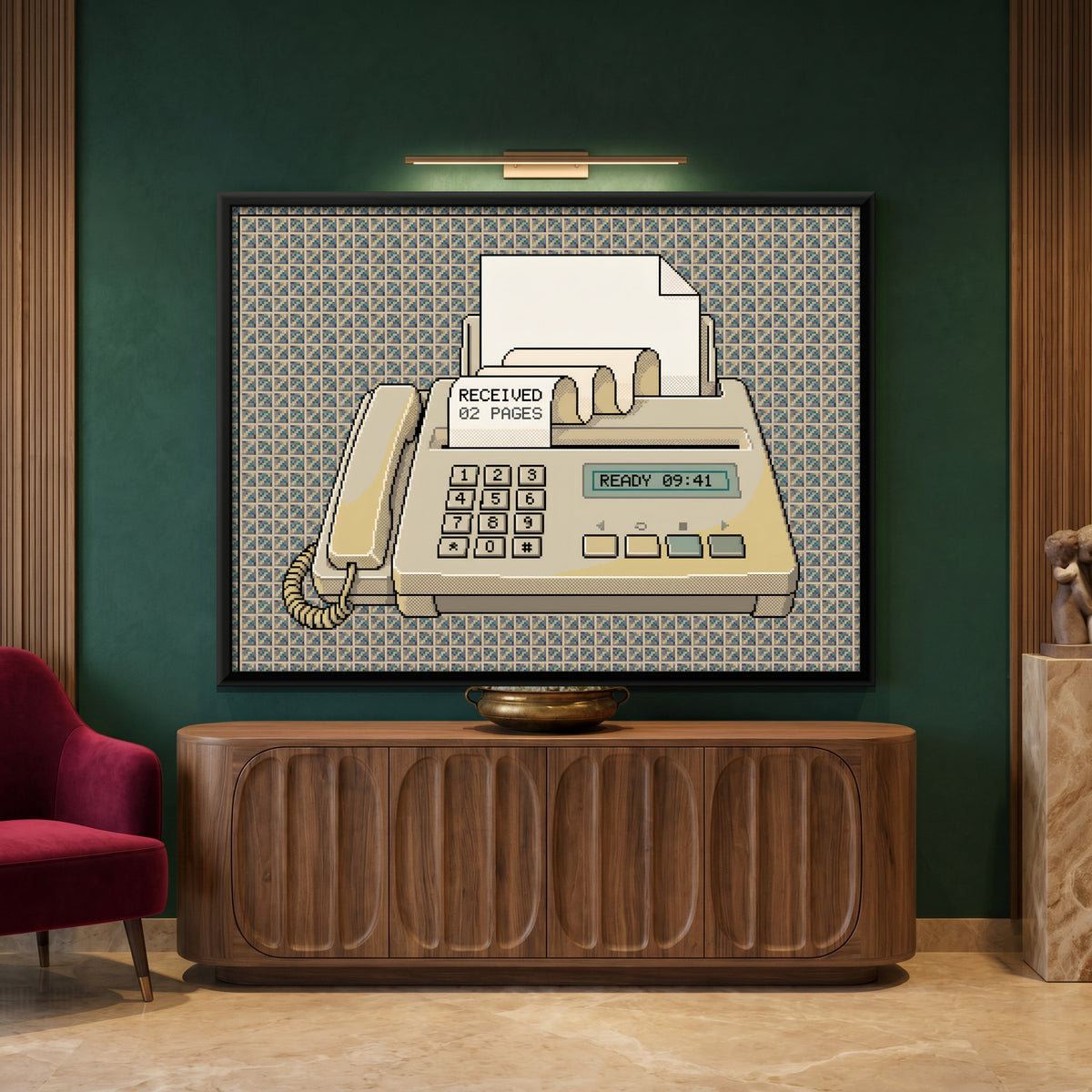 Fax Machine - canvas art shown in a styled room