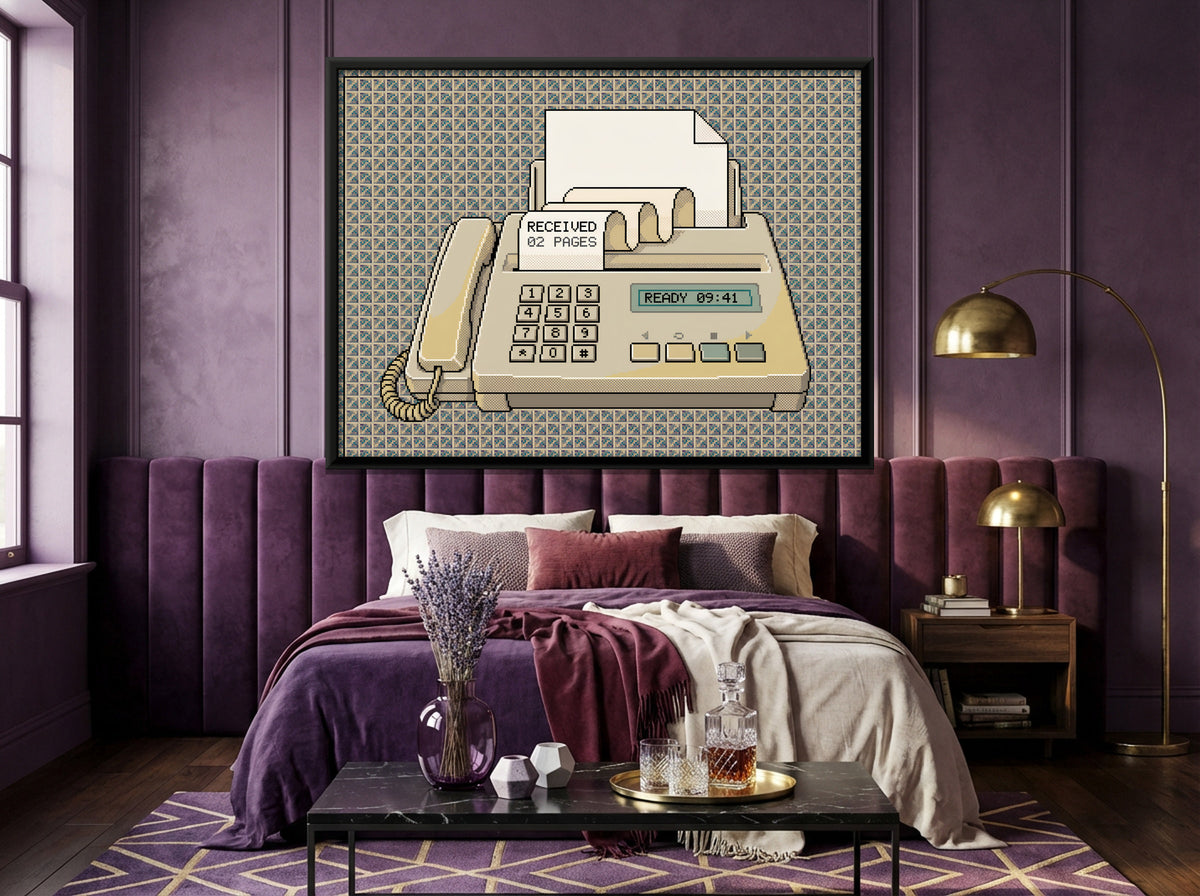Fax Machine - canvas art shown in a second room setting
