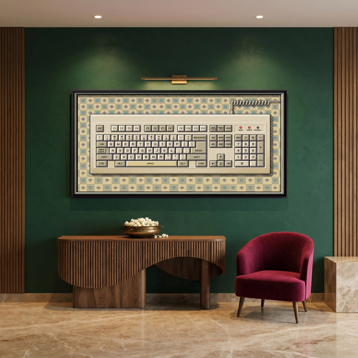 Computer Keyboard - canvas art shown in a styled room