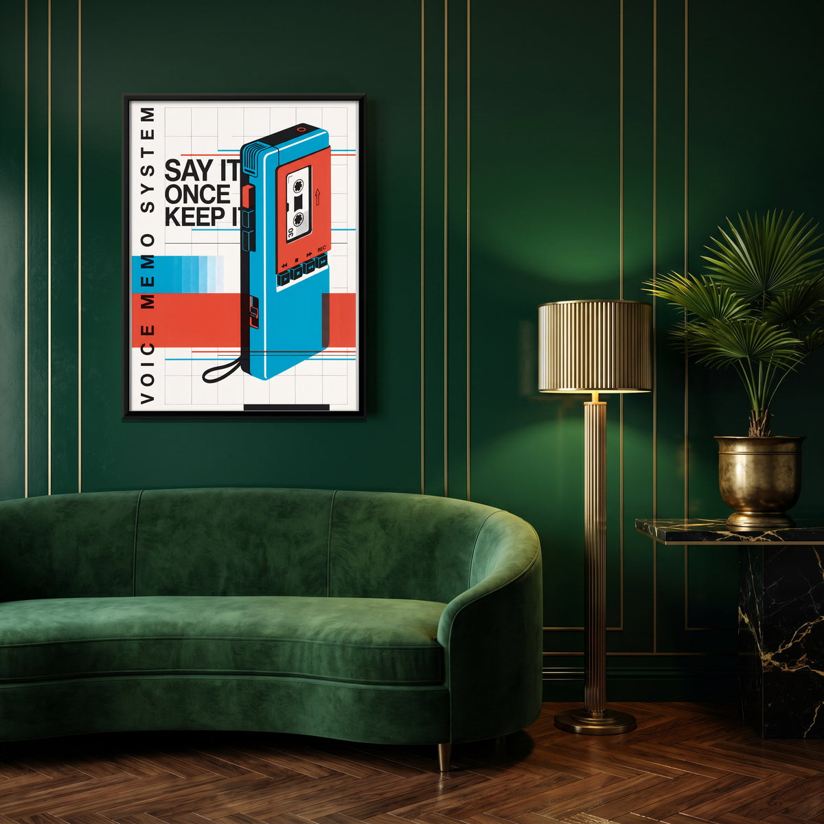 Handheld Voice Recorder - canvas art shown in a styled room