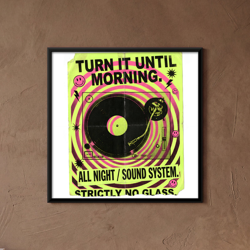 Rave Turntable - framed canvas art hung on a wall