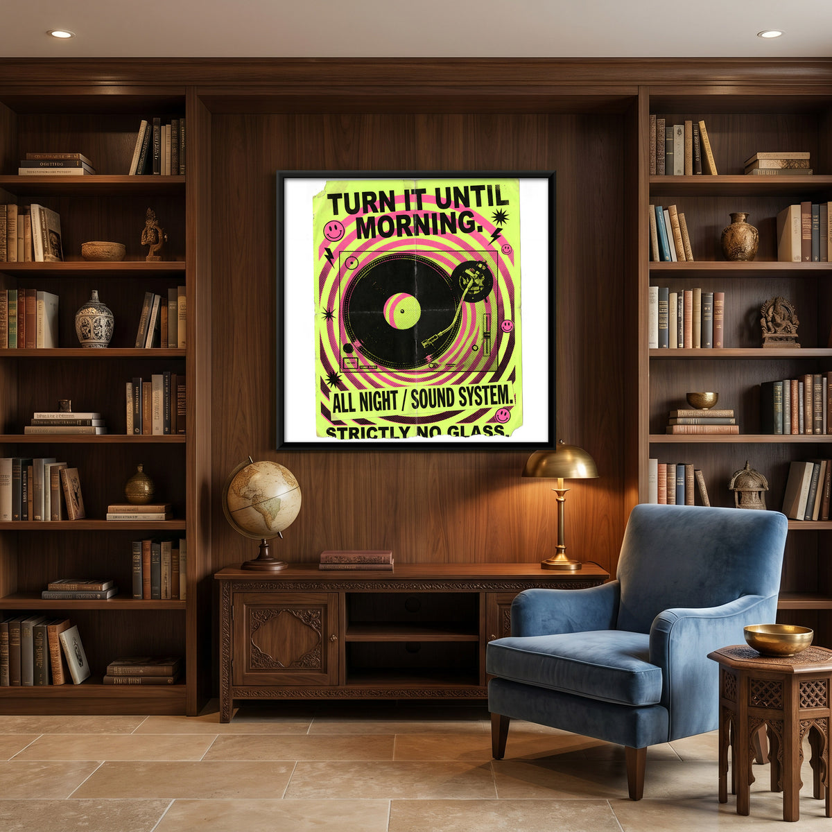 Rave Turntable - canvas art shown in a second room setting