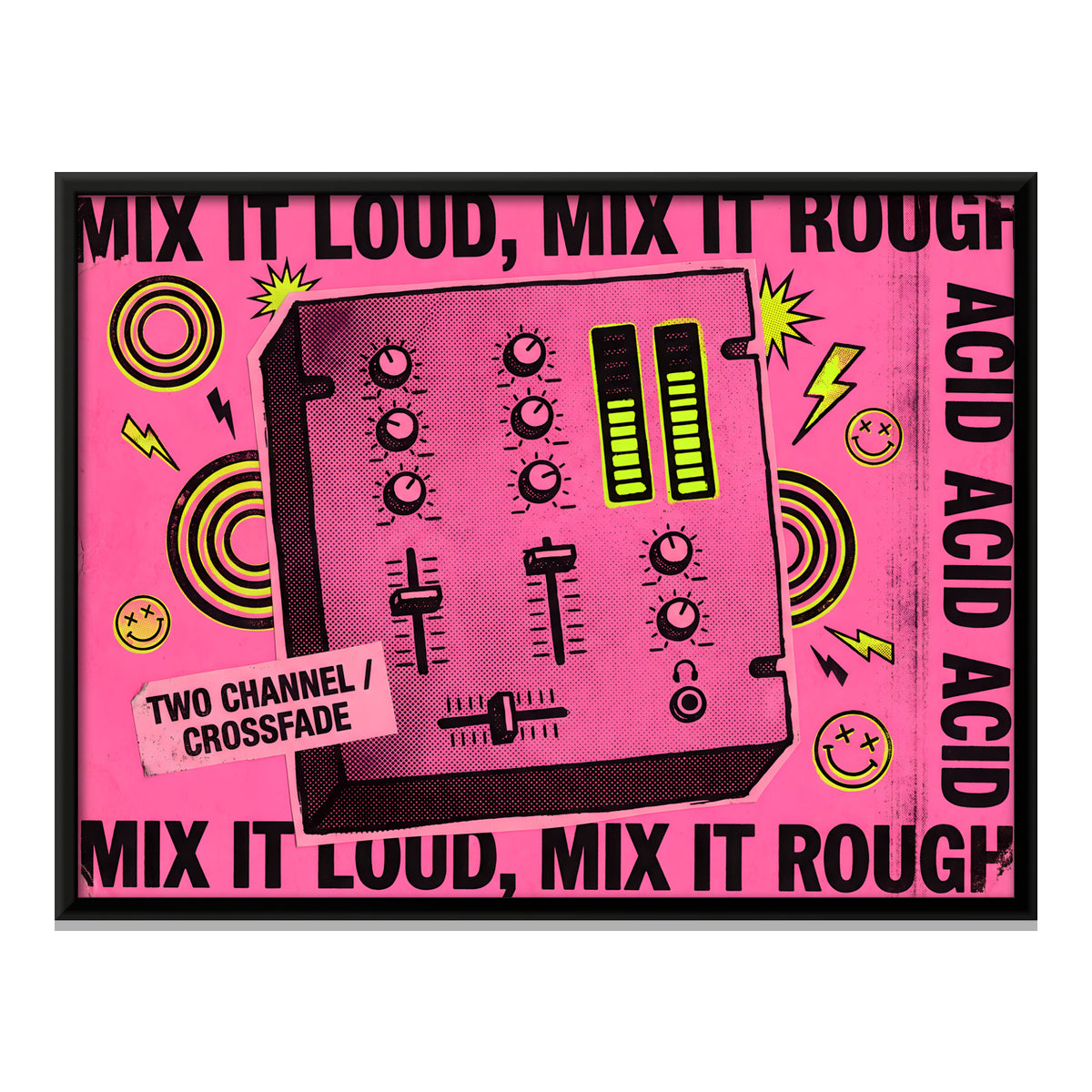 Rave DJ Mixer - framed canvas print, front view