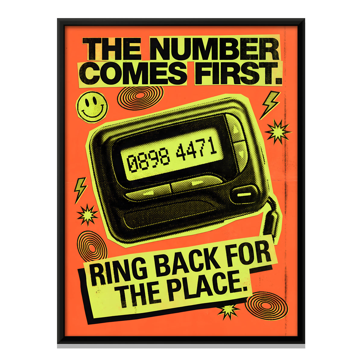 Rave Pager - framed canvas print, front view