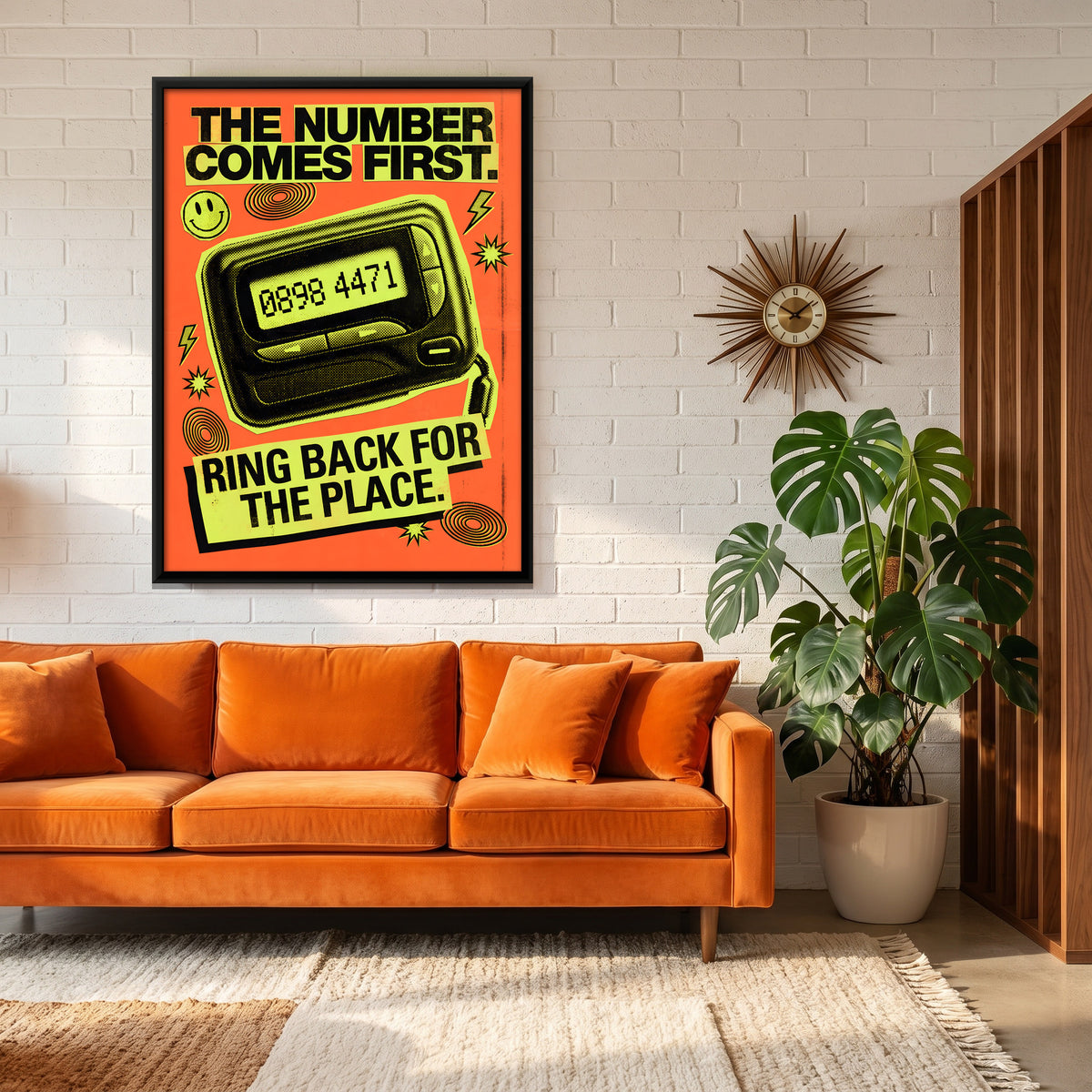 Rave Pager - canvas art shown in a styled room
