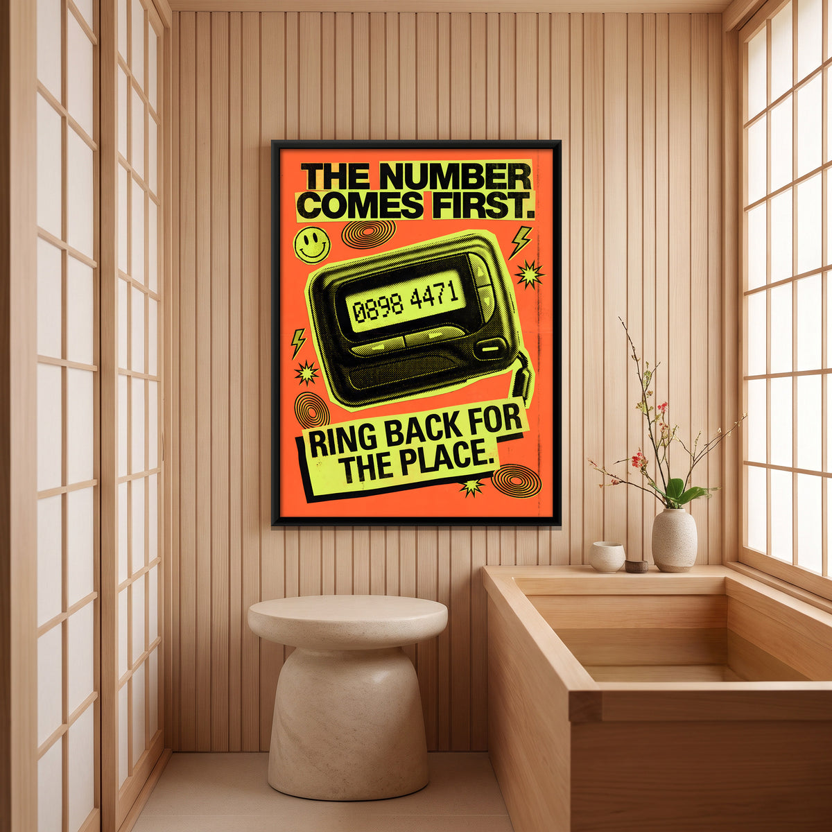 Rave Pager - canvas art shown in a second room setting