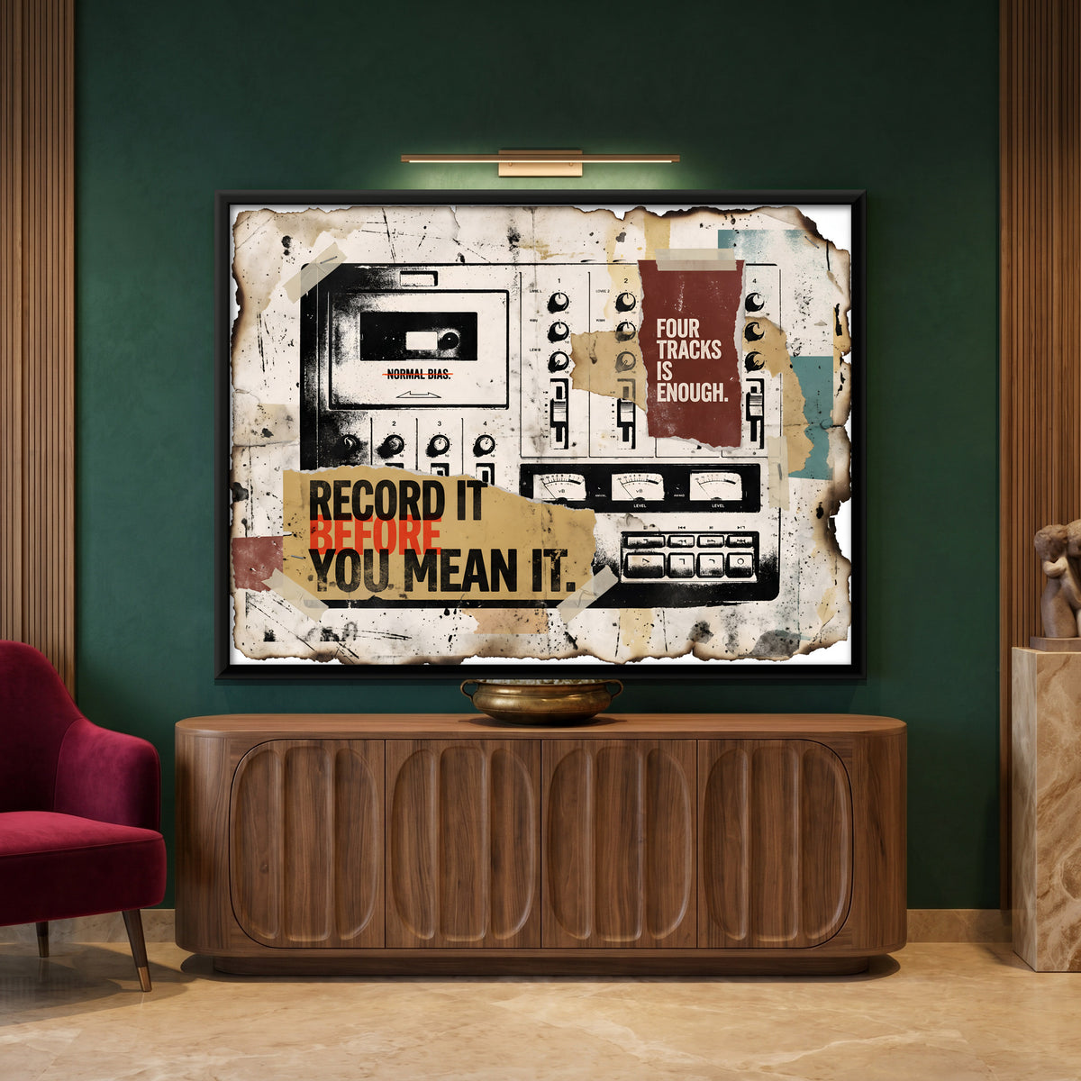 Four-Track Cassette Recorder - canvas art shown in a styled room