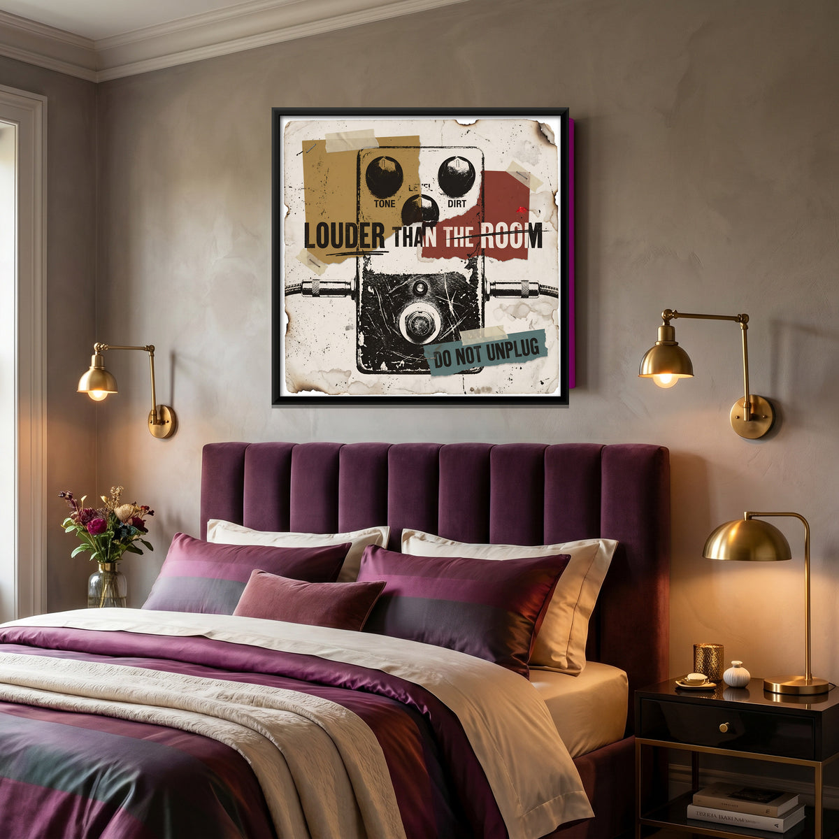 Guitar Effects Pedal - canvas art shown in a second room setting