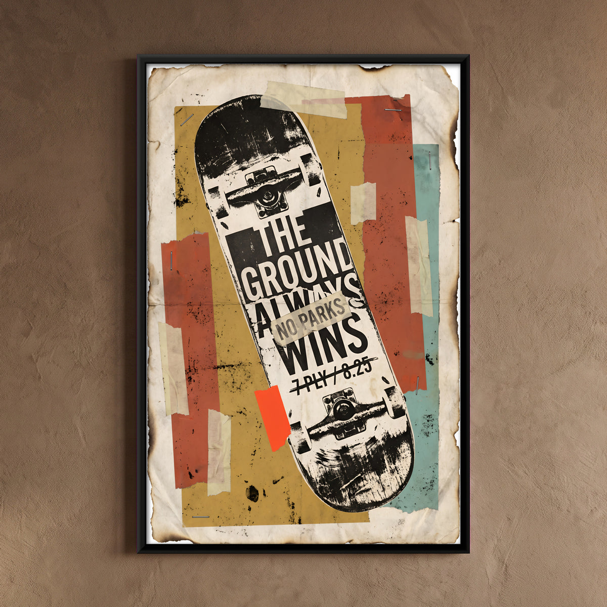 Skateboard - framed canvas art hung on a wall
