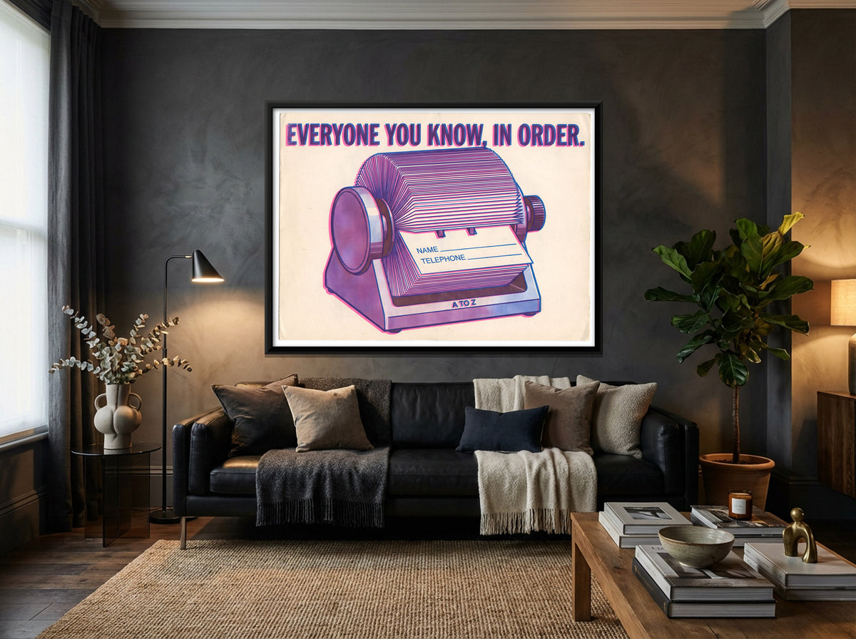 Rotary Card File - canvas art shown in a second room setting