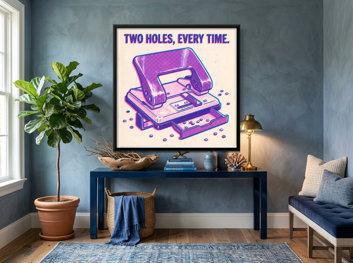 Two-Hole Paper Punch - canvas art shown in a second room setting