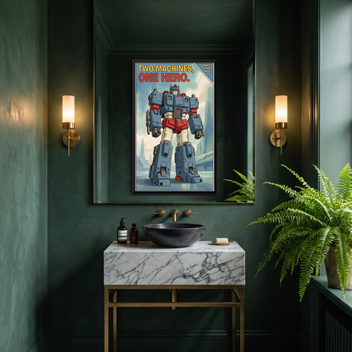 Transforming Robot Toy - canvas art shown in a styled room