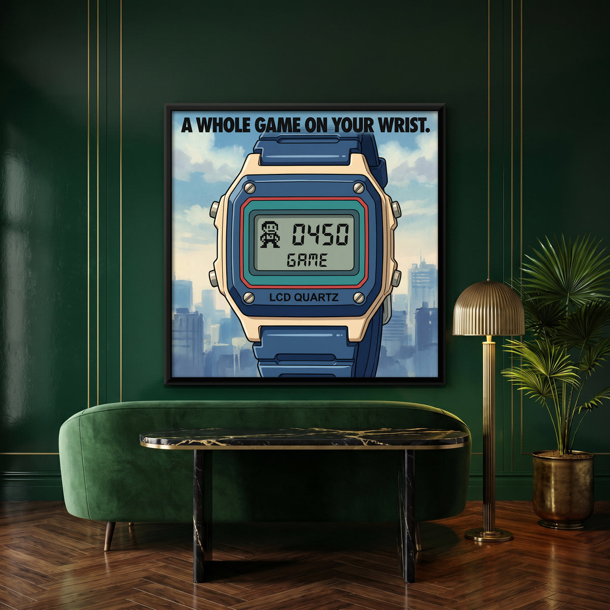Digital Game Watch - canvas art shown in a styled room