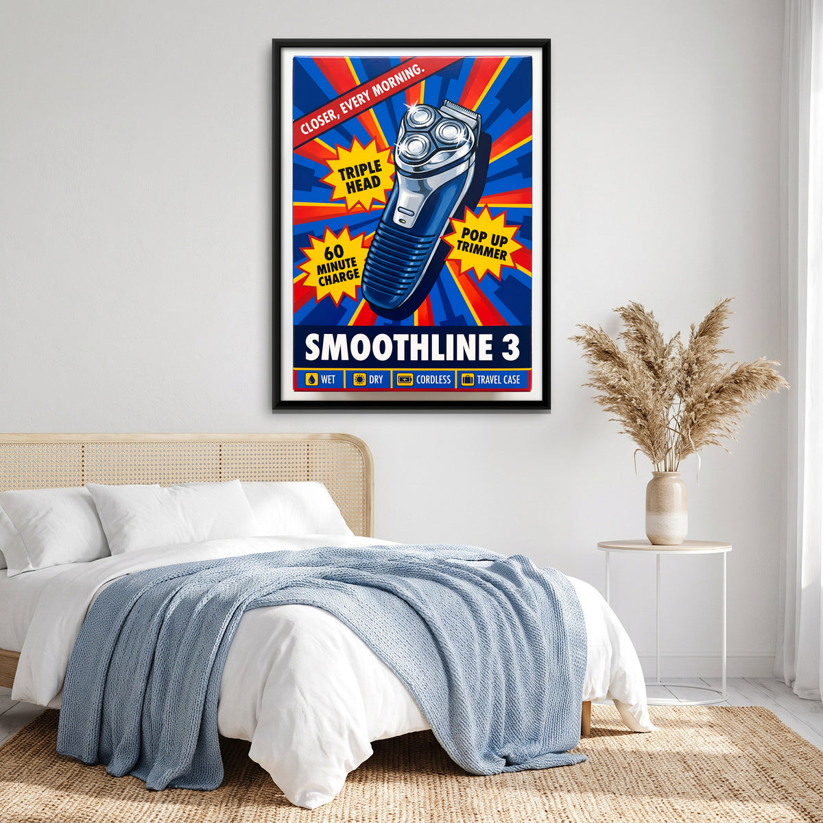 Retro Electric Shaver Box Art - canvas art shown in a styled room