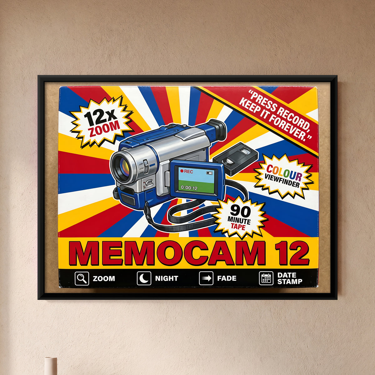 Retro Camcorder Box Art - framed canvas art hung on a wall