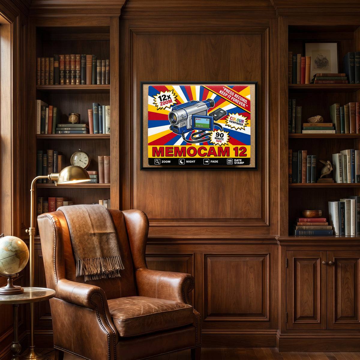Retro Camcorder Box Art - canvas art shown in a second room setting