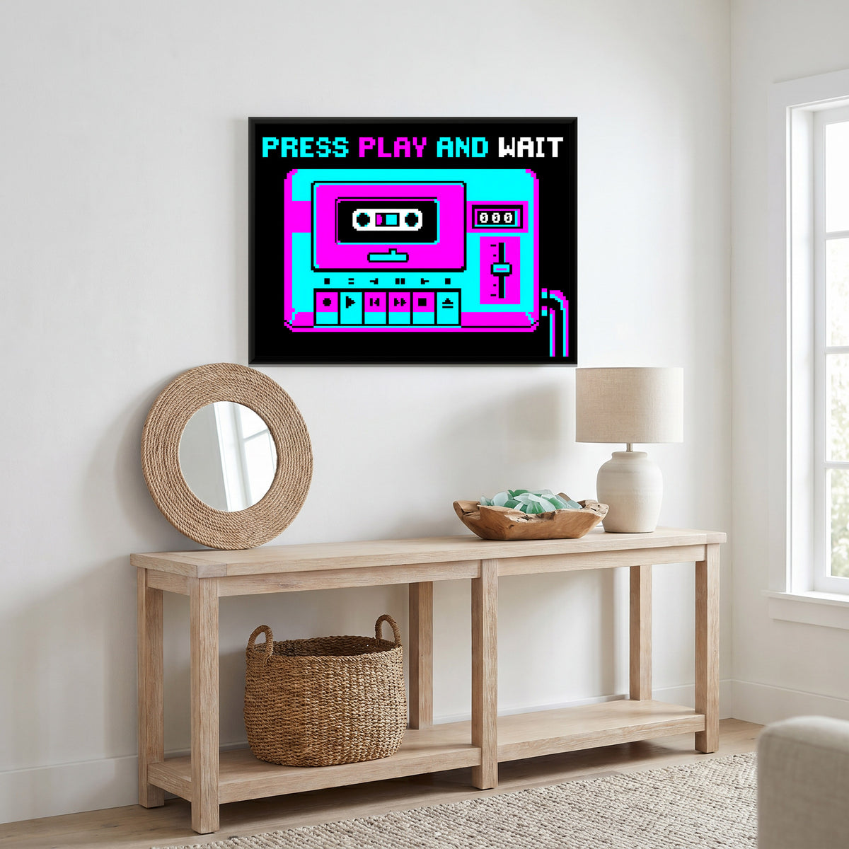 Cassette Tape Recorder - canvas art shown in a second room setting
