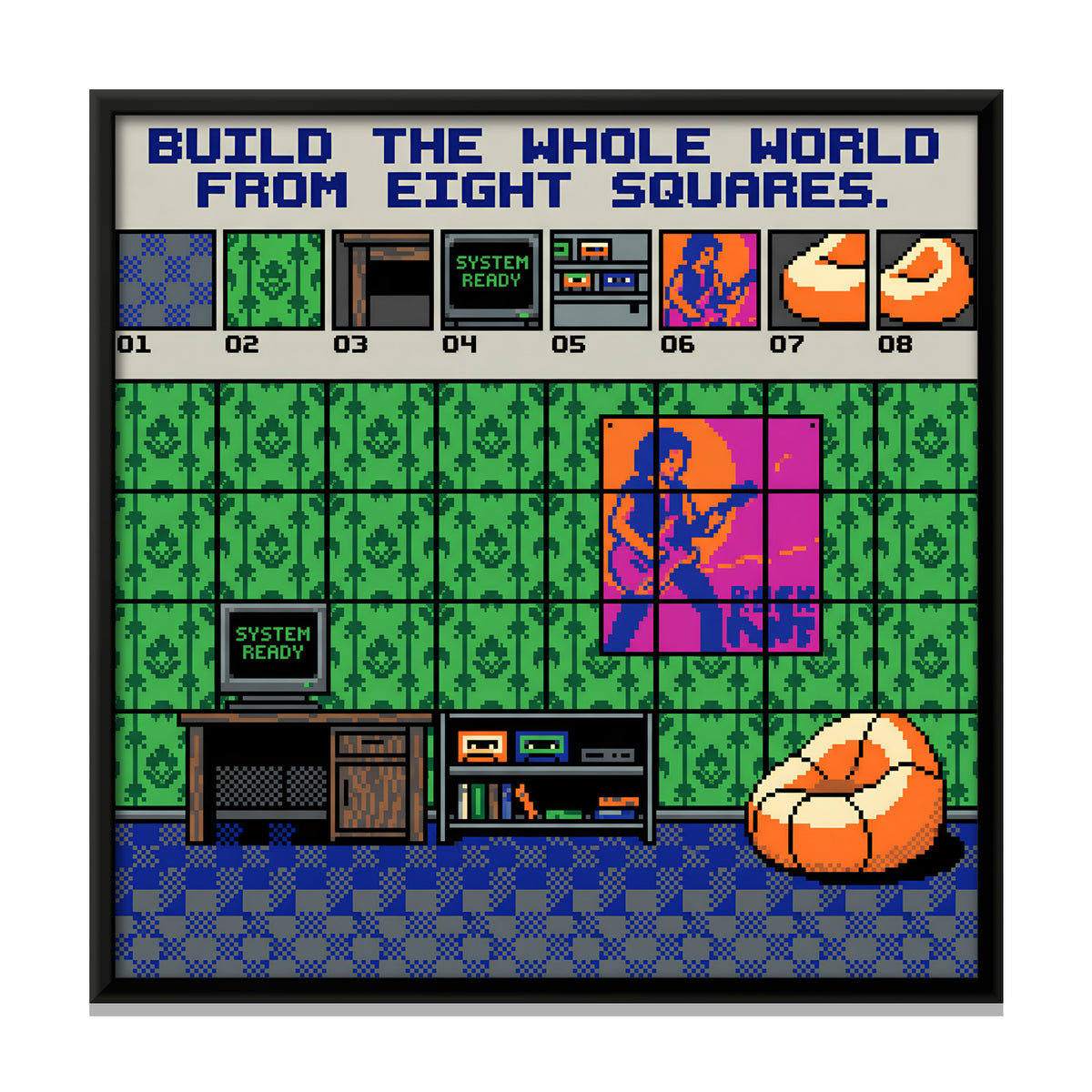 Retro Computer Room - framed canvas print, front view
