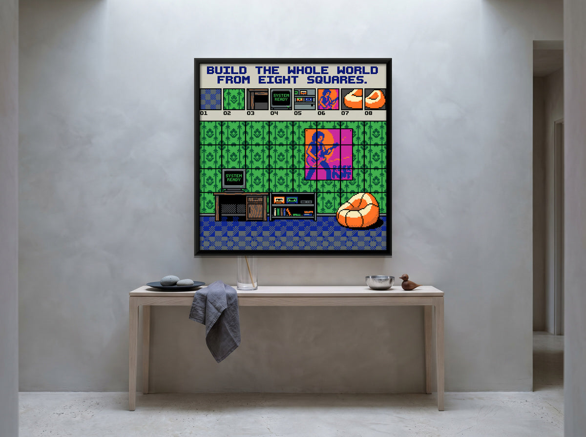 Retro Computer Room - canvas art shown in a styled room