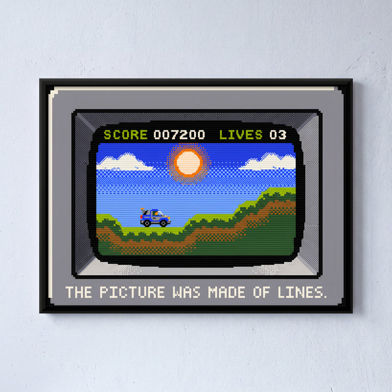 Retro Monitor with Driving Game - framed canvas art hung on a wall