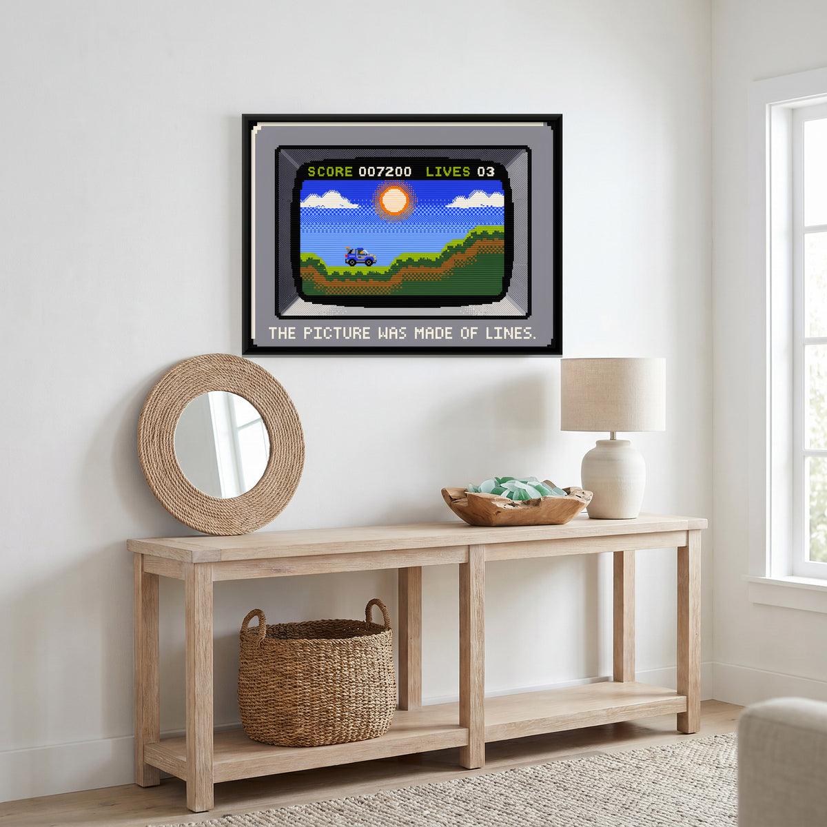 Retro Monitor with Driving Game - canvas art shown in a second room setting