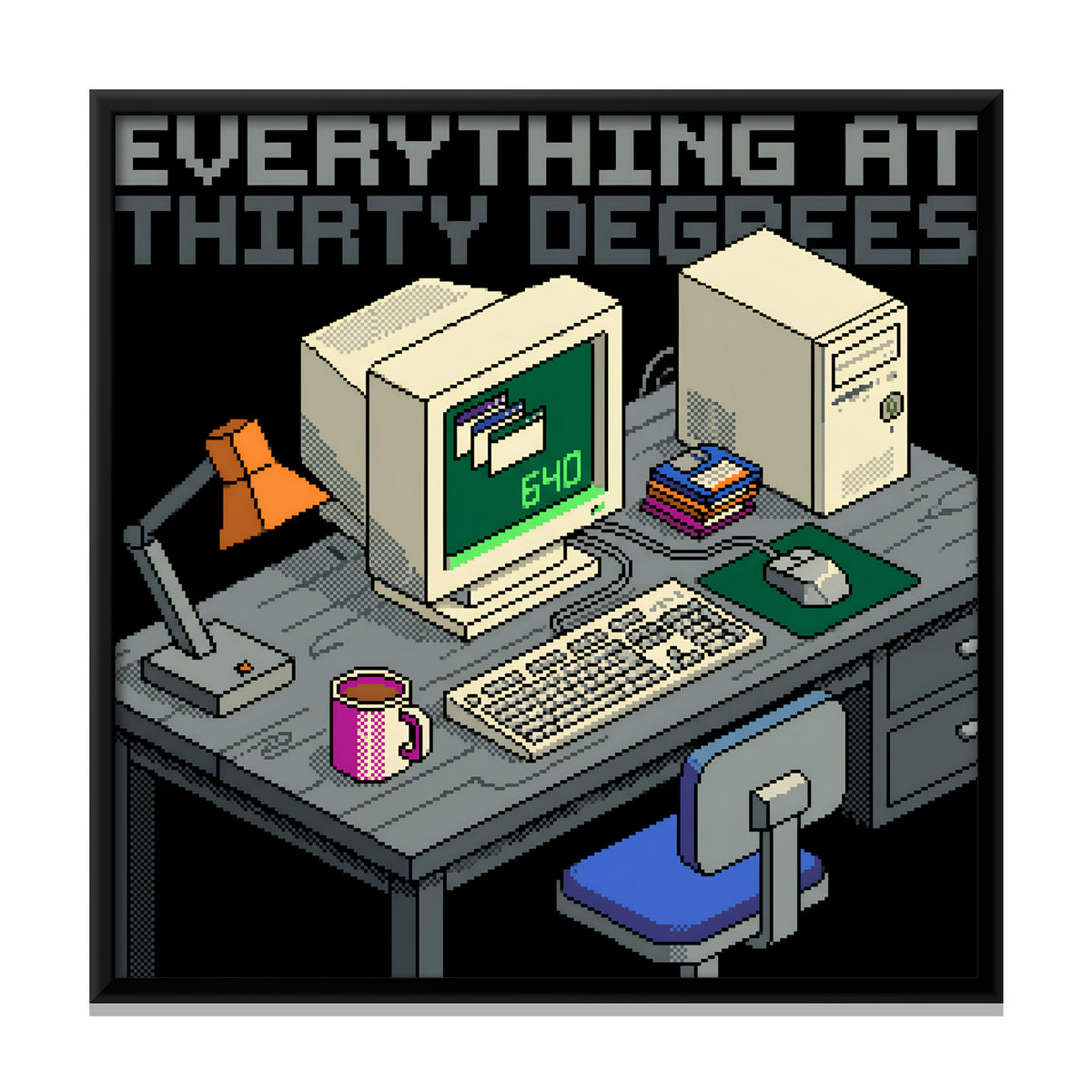 Retro Computer Desk - framed canvas print, front view