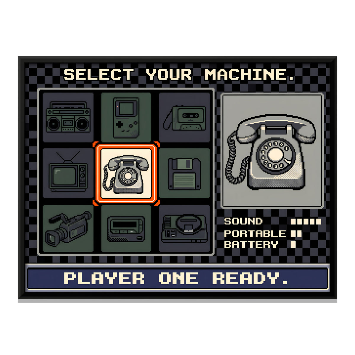Retro Machine Select Screen - framed canvas print, front view