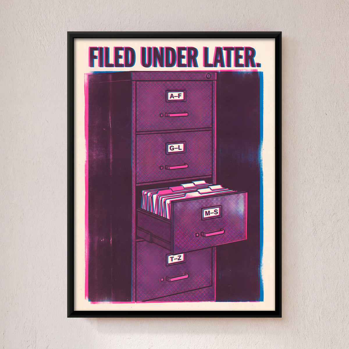 Four-Drawer Filing Cabinet - framed canvas art hung on a wall